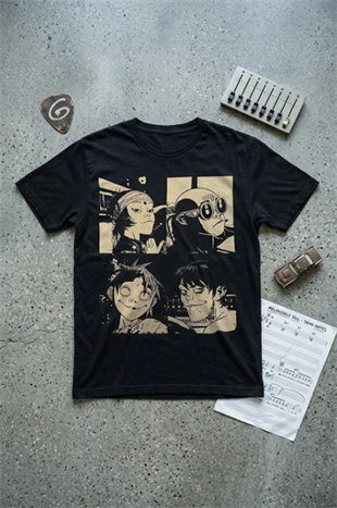 Siyah Gorilaz The Mountain Tour Album Unisex Y2K T-Shirt