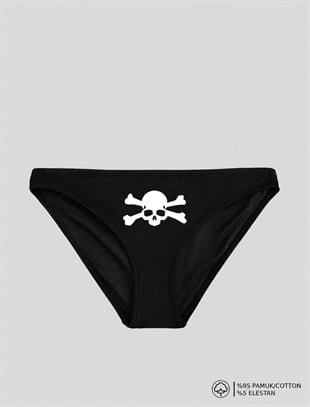 Siyah Kuru Kafa Baskılı Bikini Kalıp Külot