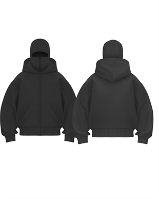 Siyah Maskeli Unisex Kapüşonlu Hırka