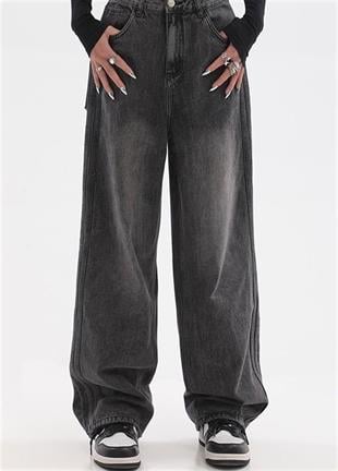 Vintage Siyah Yıkamalı Baggy Jean Unisex Kot Pantolon