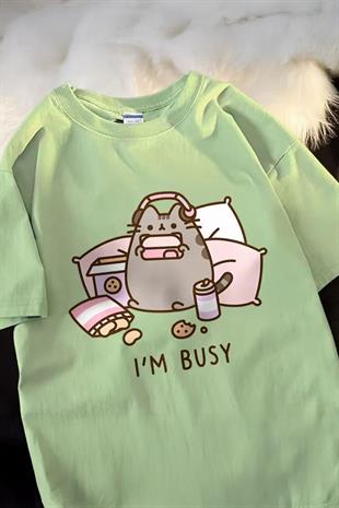 Yeşil Kawai Cat I'm Busy Unisex T-shirt