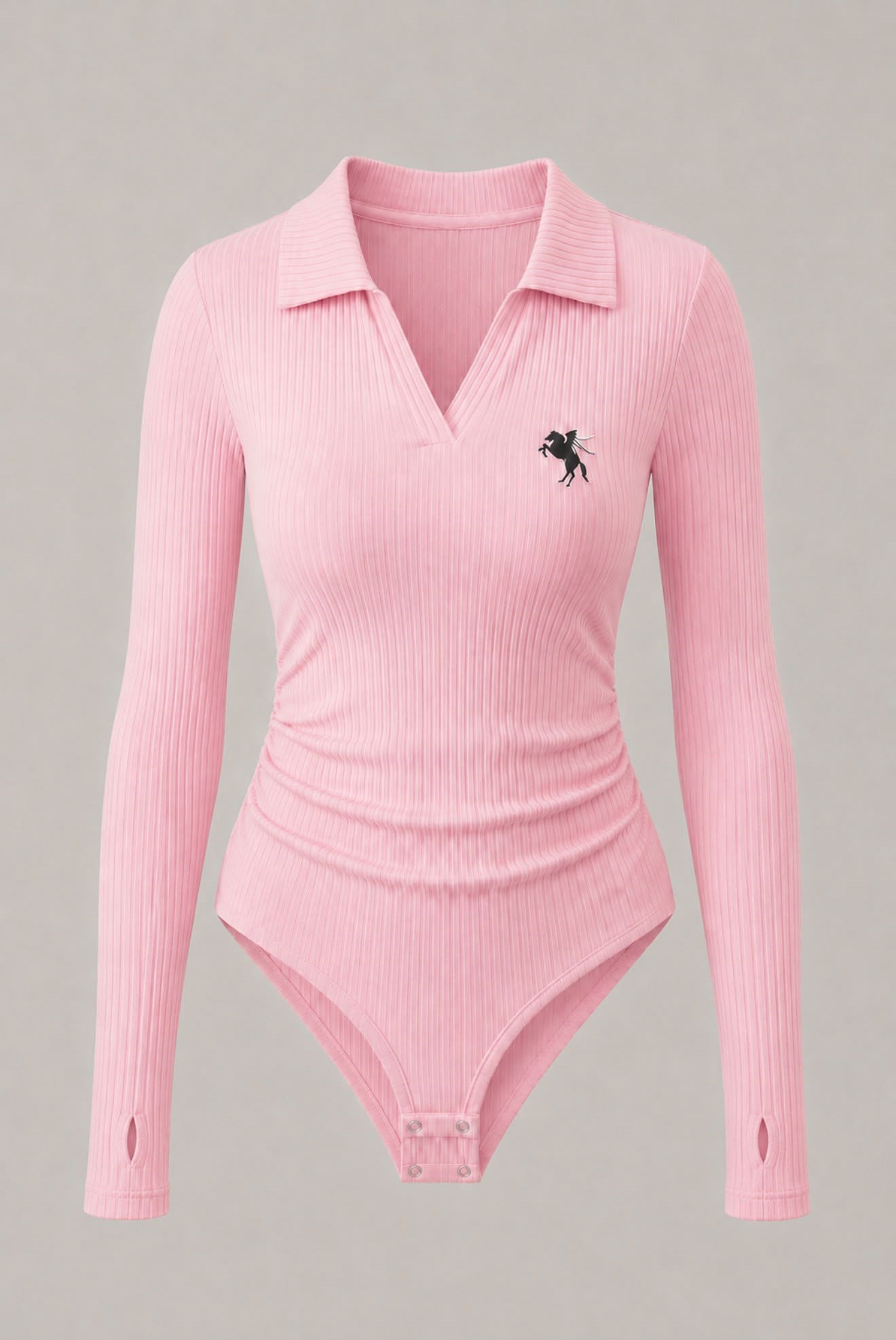  Pembe Polo Yaka Likralı Büzgülü Parmak Geçirmeli Zıbın