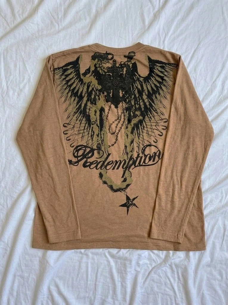 Açık Kahverengi Retro Redemption Cross Cyber Grunge Y2K Unisex Sweatshirt