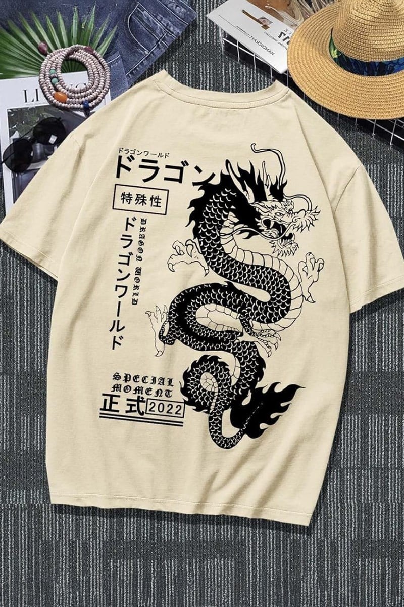 Bej Japon Dragon Harajuku Y2K Unisex T-Shirt