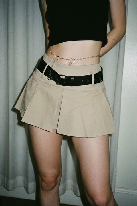 Bej Pileli Preppy Y2K Mini Etek