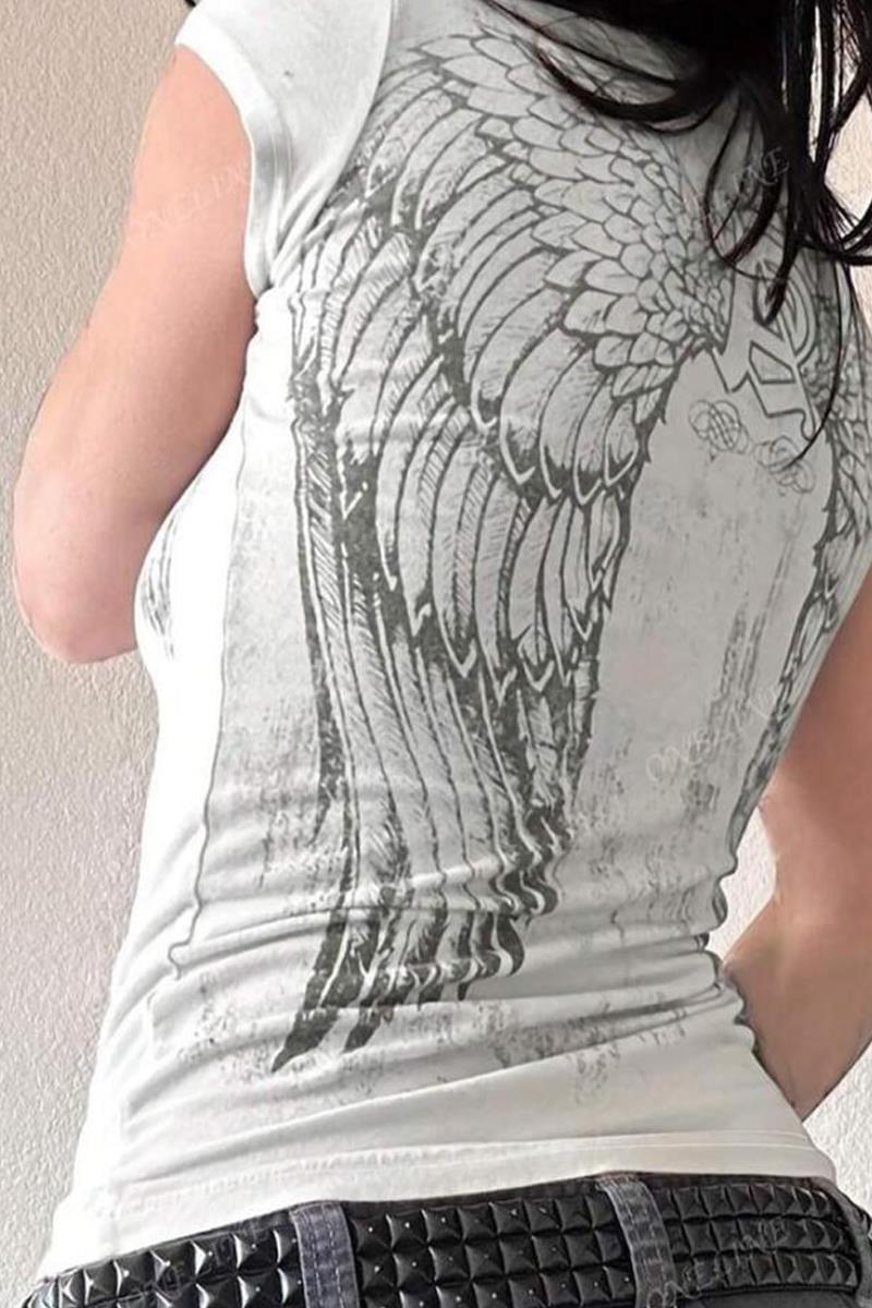 Beyaz Angel Wings Kısa Kollu Crop