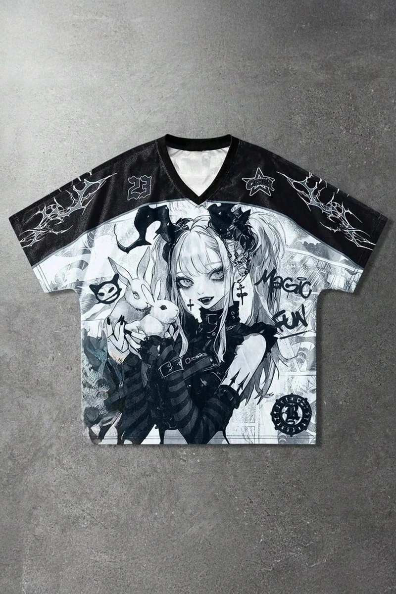 Beyaz Anime Goth Girl Magic Fun Jersey Unisex Forma