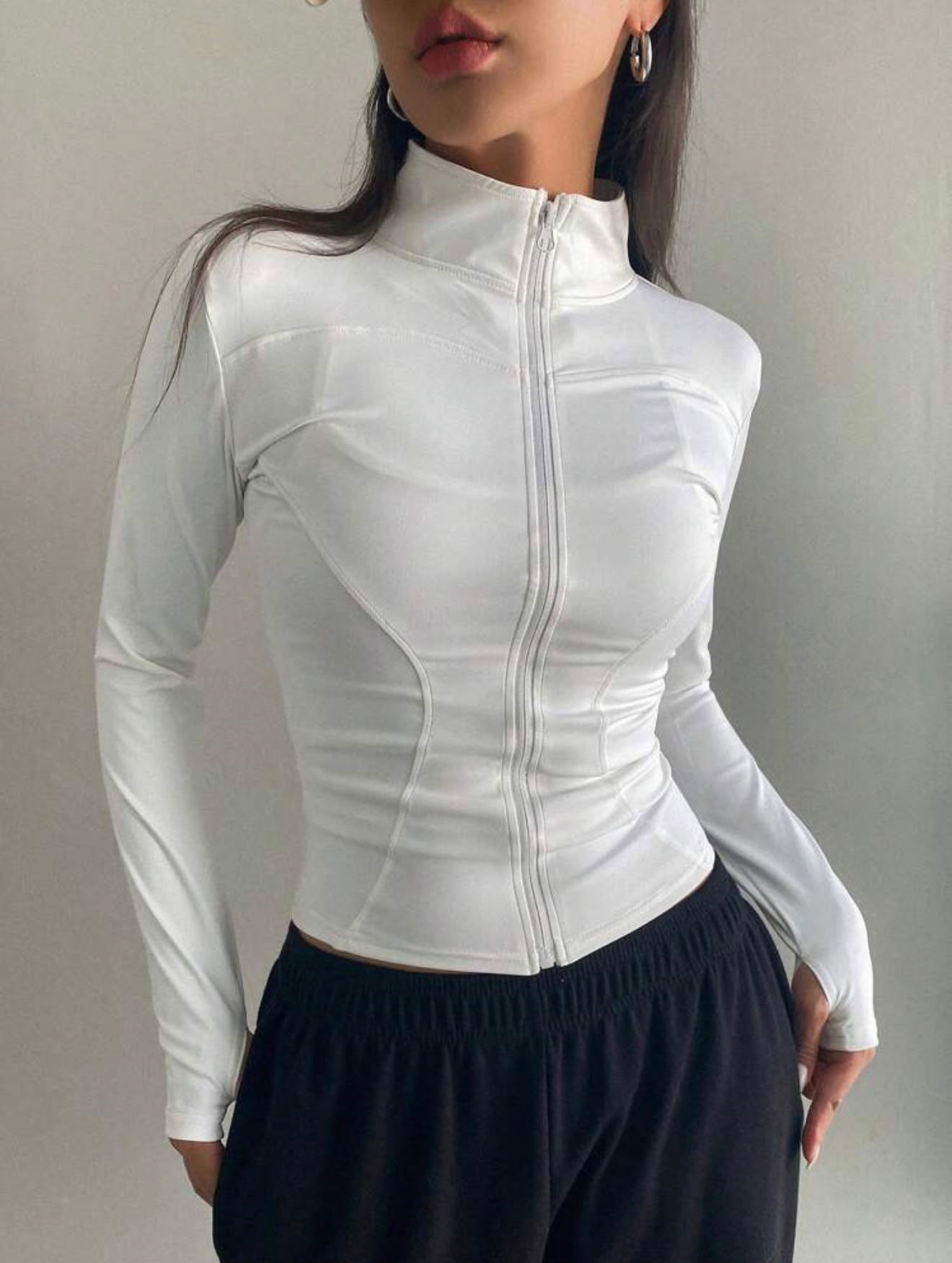 Beyaz Benz Fermuarlı Spor Bluz Hırka 