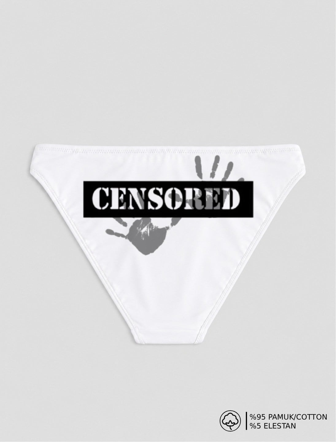 Beyaz CENSORED Baskılı Bikini Kalıp Külot