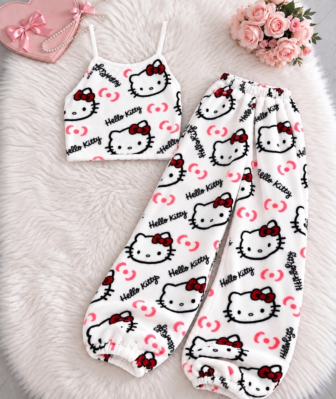 Beyaz Hello Kitty Cloudy 2'li Peluş Atletli Takım