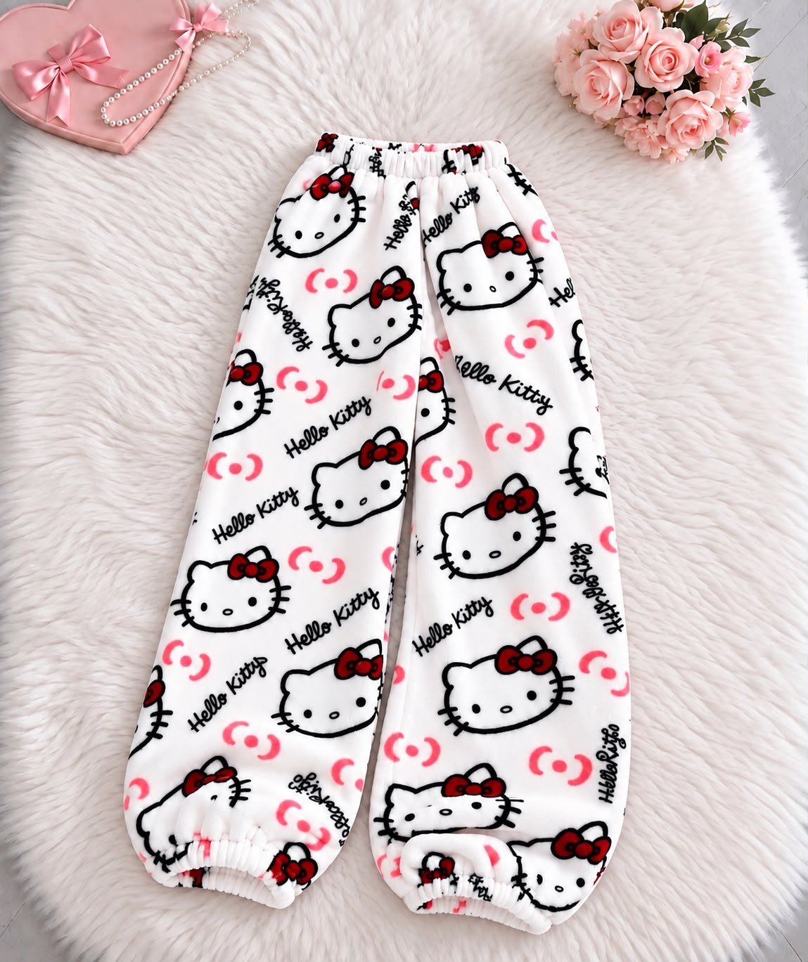 Beyaz Hello Kitty Cloudy Peluş Eşofman Altı