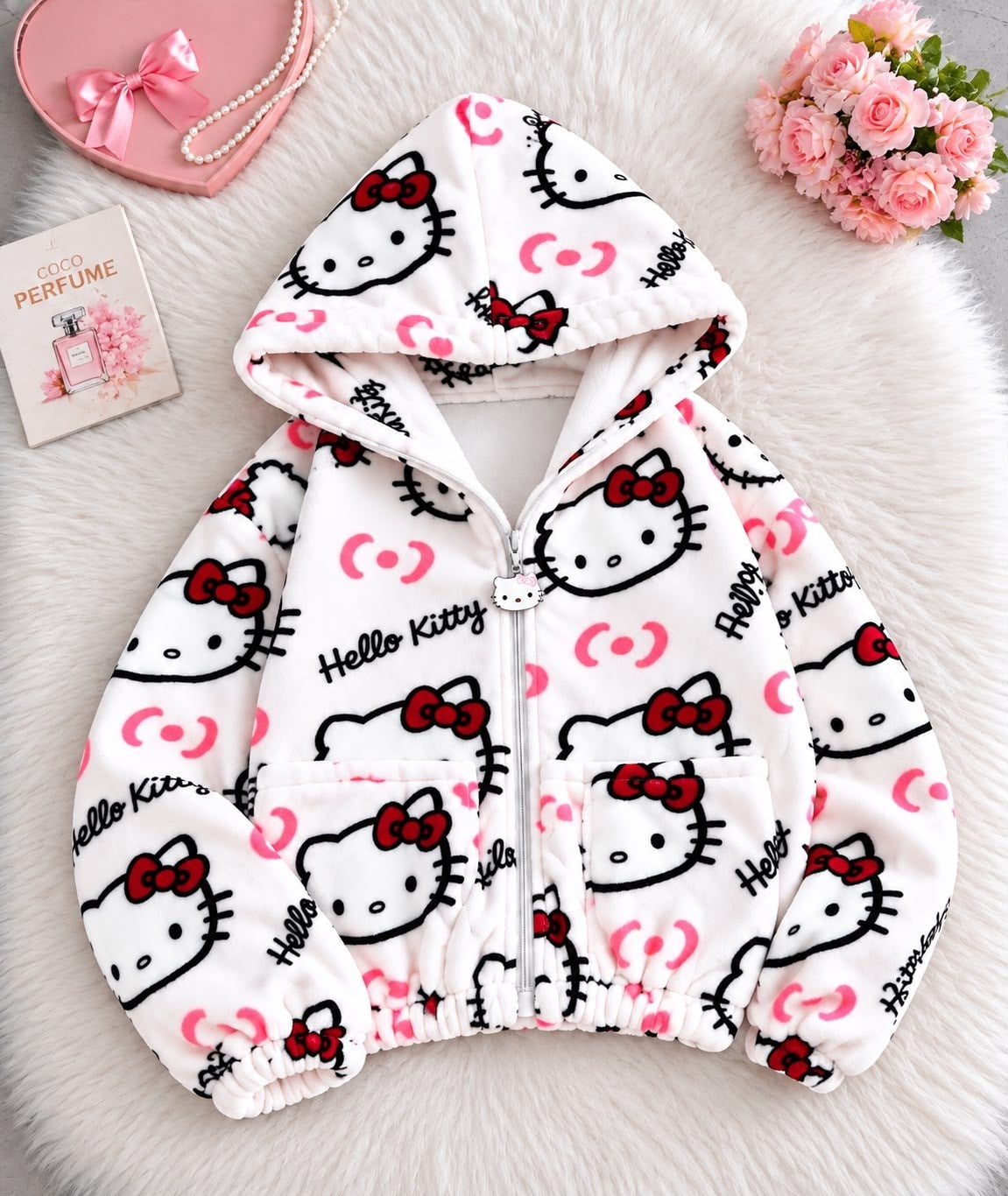 Beyaz Hello Kitty Cloudy Peluş Hırka