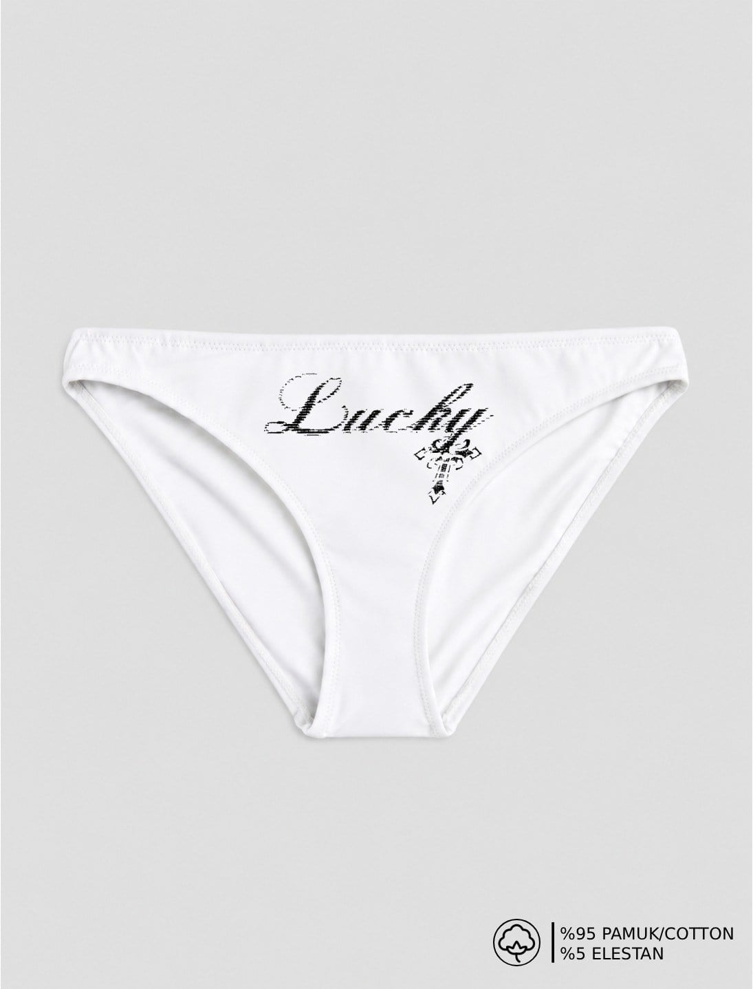 Beyaz Lucky Baskılı Bikini Kalıp Külot
