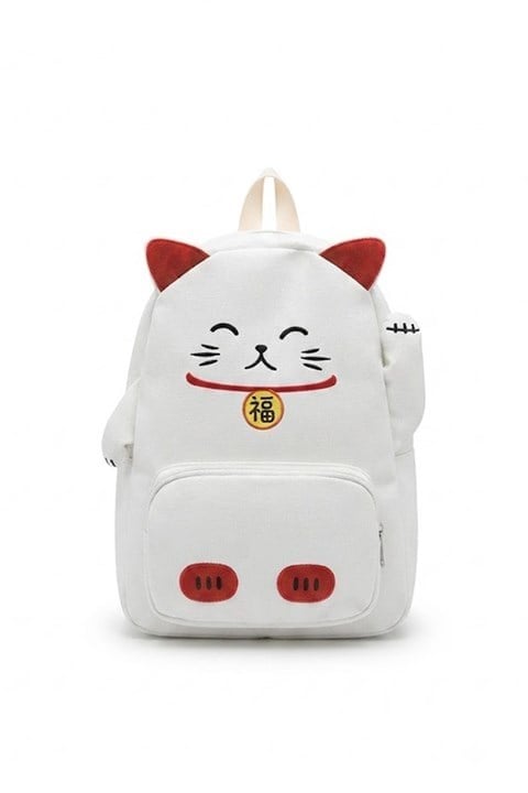 Beyaz Maneki Neko Kawai Sırt Çantası