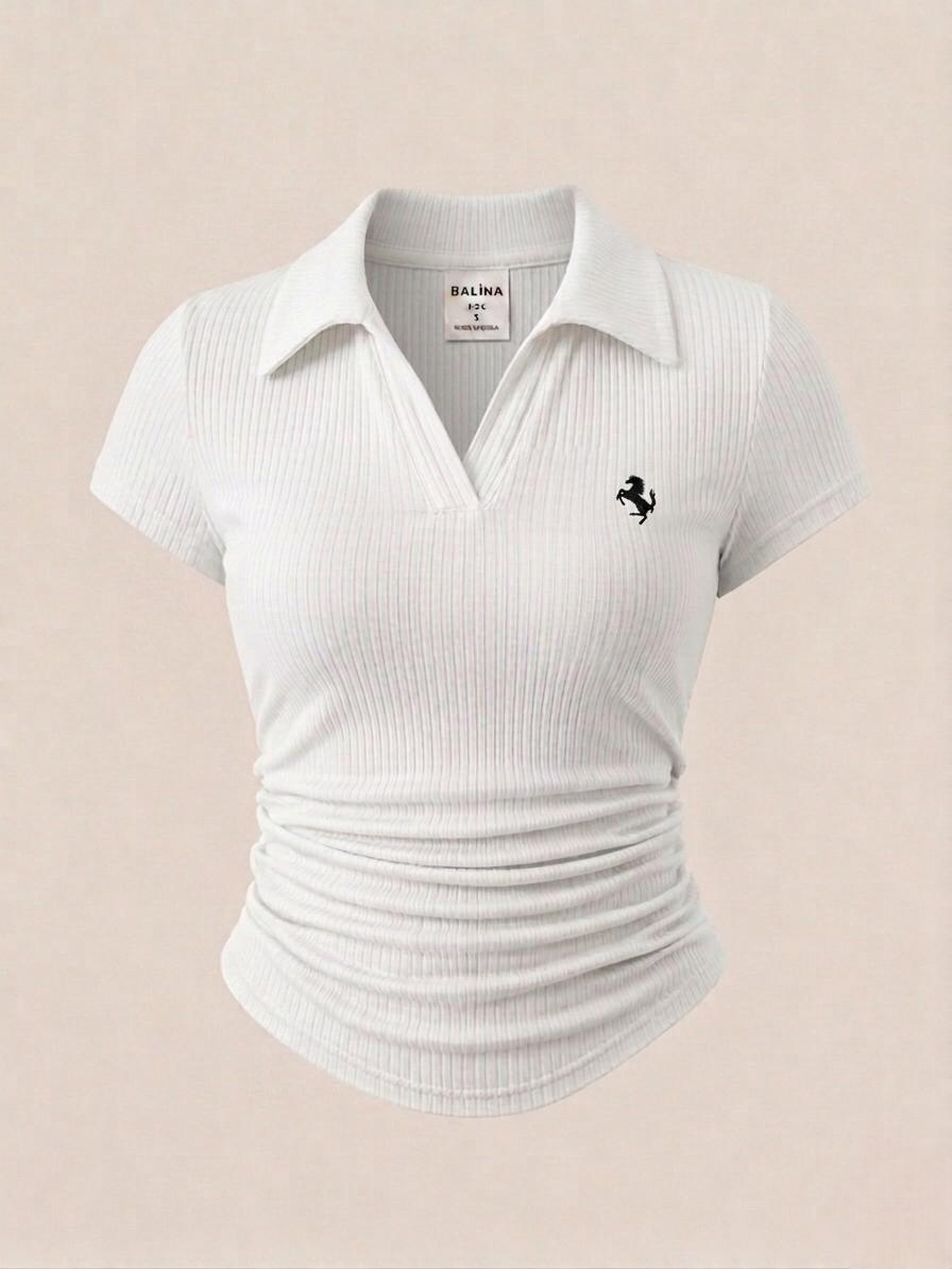 Beyaz  Polo Yaka Fitilli Premium Bluz