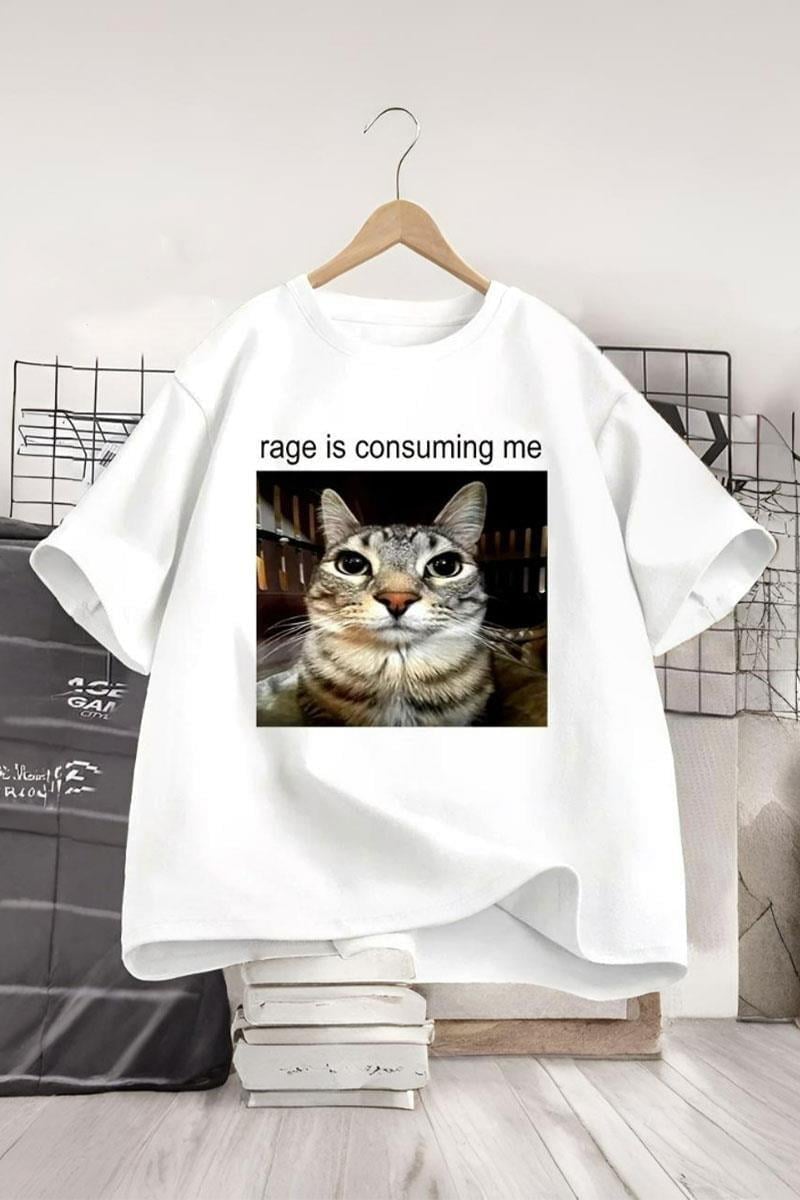 Beyaz Rage İs Consuming Me Cat Memes Unisex T-shirt