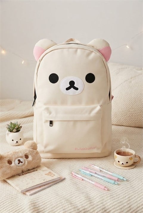 Beyaz Rilakkuma Ayıcık Kulaklı Unisex Sırt Çantası