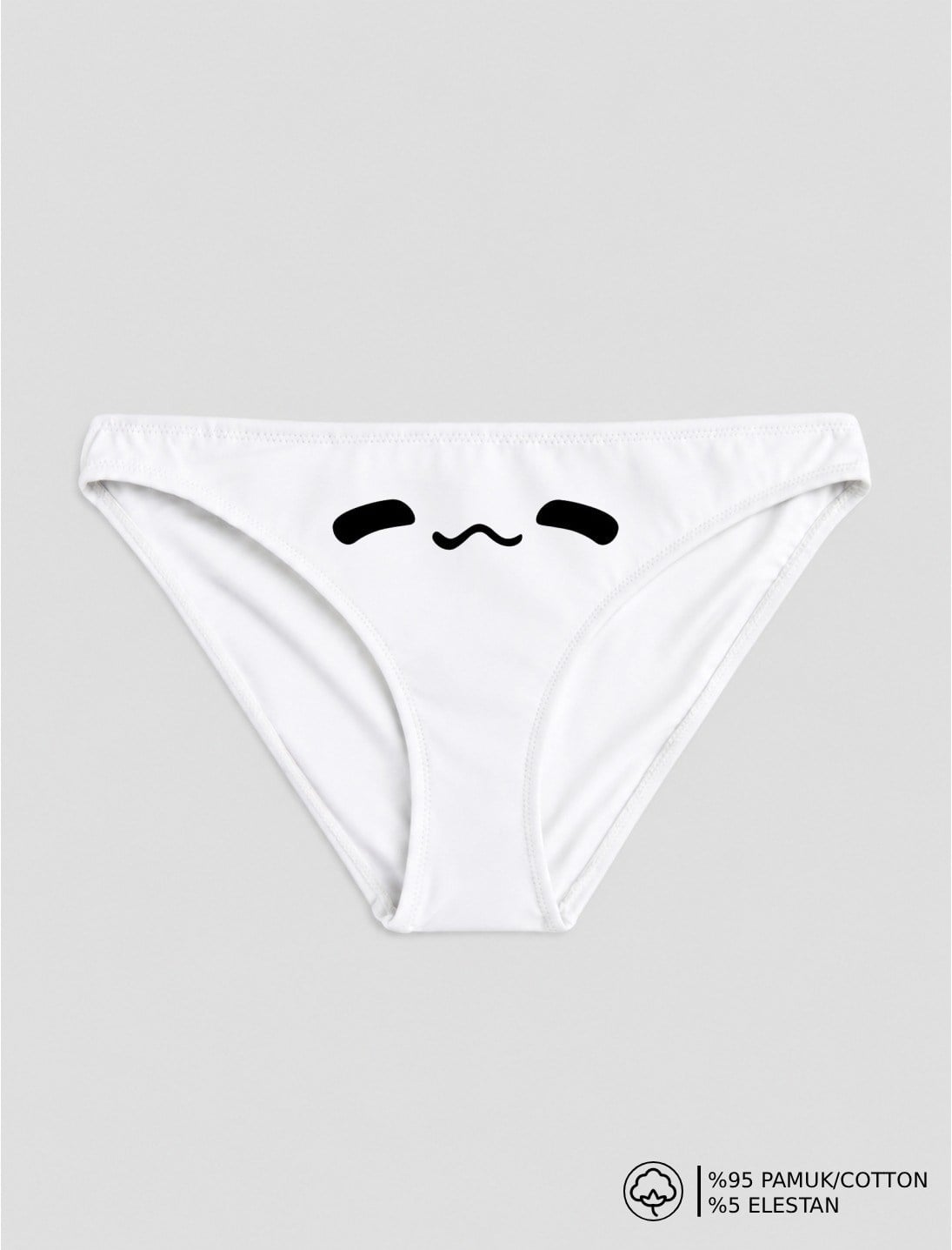 Beyaz Sweet Face Baskılı Bikini Kalıp Külot