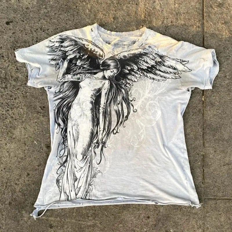 Beyaz Vintage Angel Affaction Cyber Grunge Unisex T-shirt