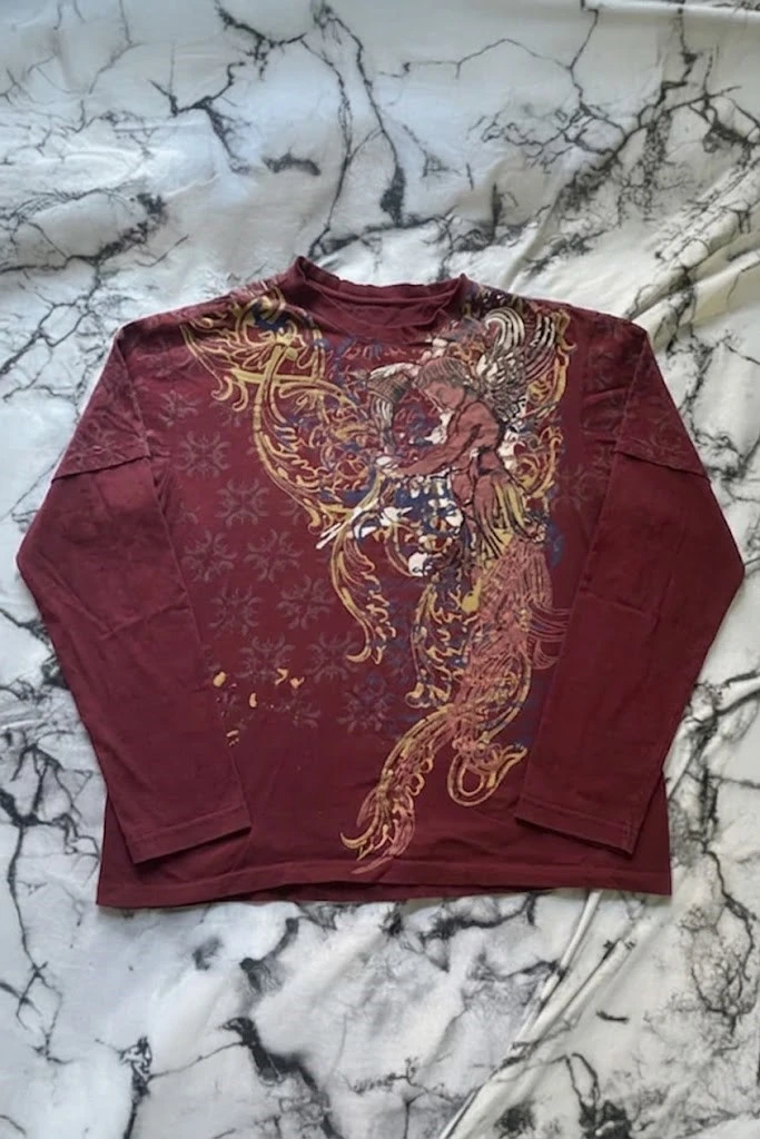 Bordo Angel Motifli Vintage Y2K Unisex Sweatshirt
