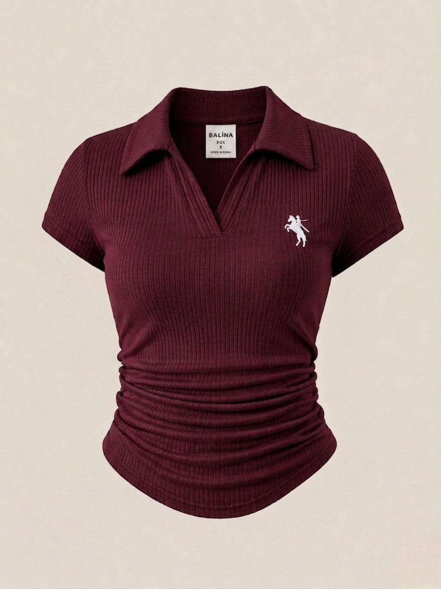 Bordo  Polo Yaka Fitilli Premium Bluz