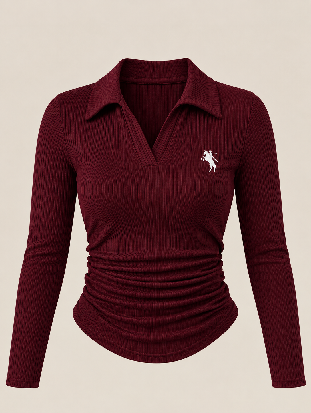 Bordo Polo Yaka Fitilli Premium Uzun Kollu Bluz