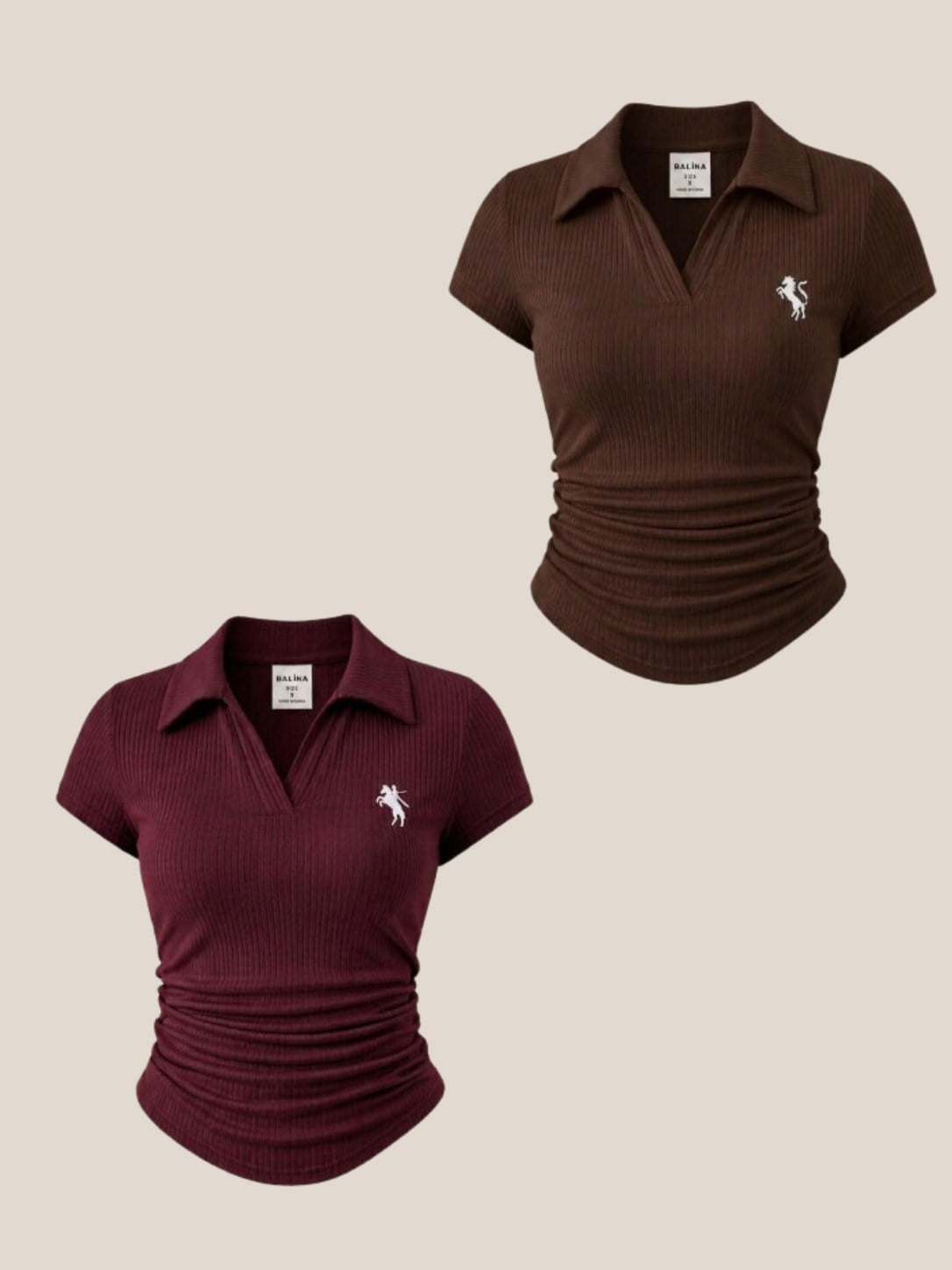Bordo ve Kahverengi  Polo Yaka Fitilli Premium Bluz