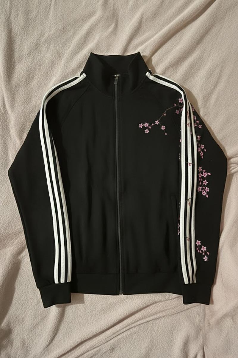 Çizgili Flower Siyah Oversize Unisex Ceket