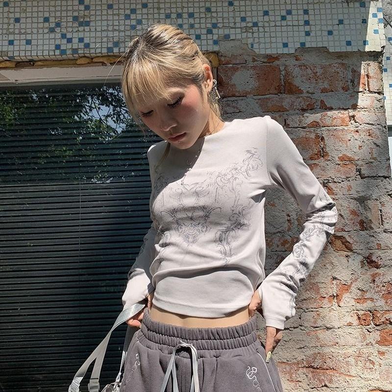 Ekru Heart Punk Cyber Grunge Uzun Kollu