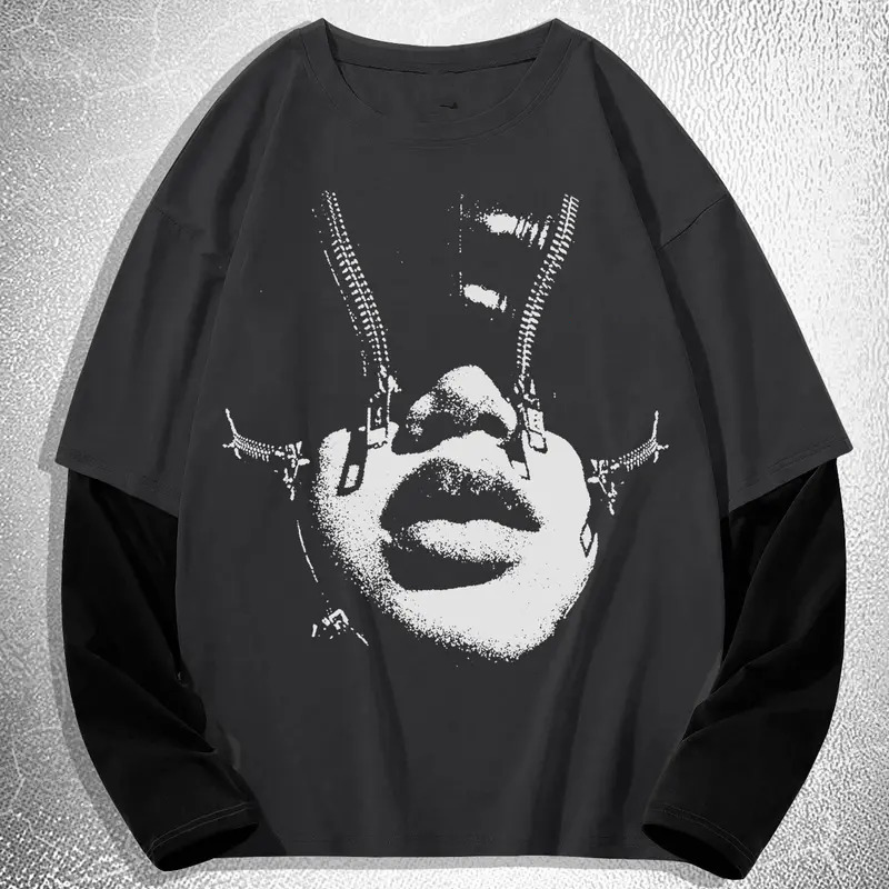 Füme Women Portre Siyah Kollu İnce Sweatshirt
