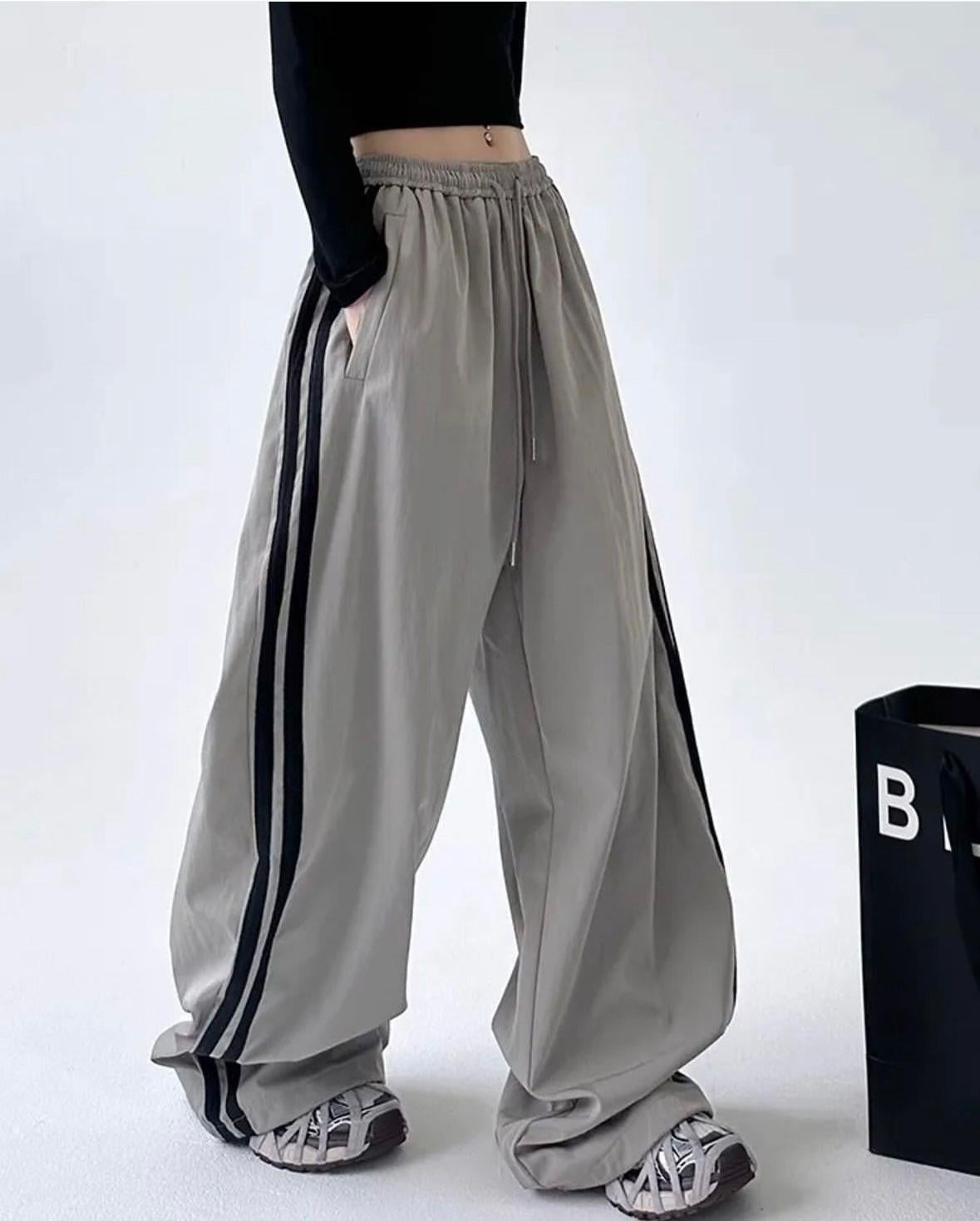 Gri Baggy Double Line Paraşüt Eşofman Altı