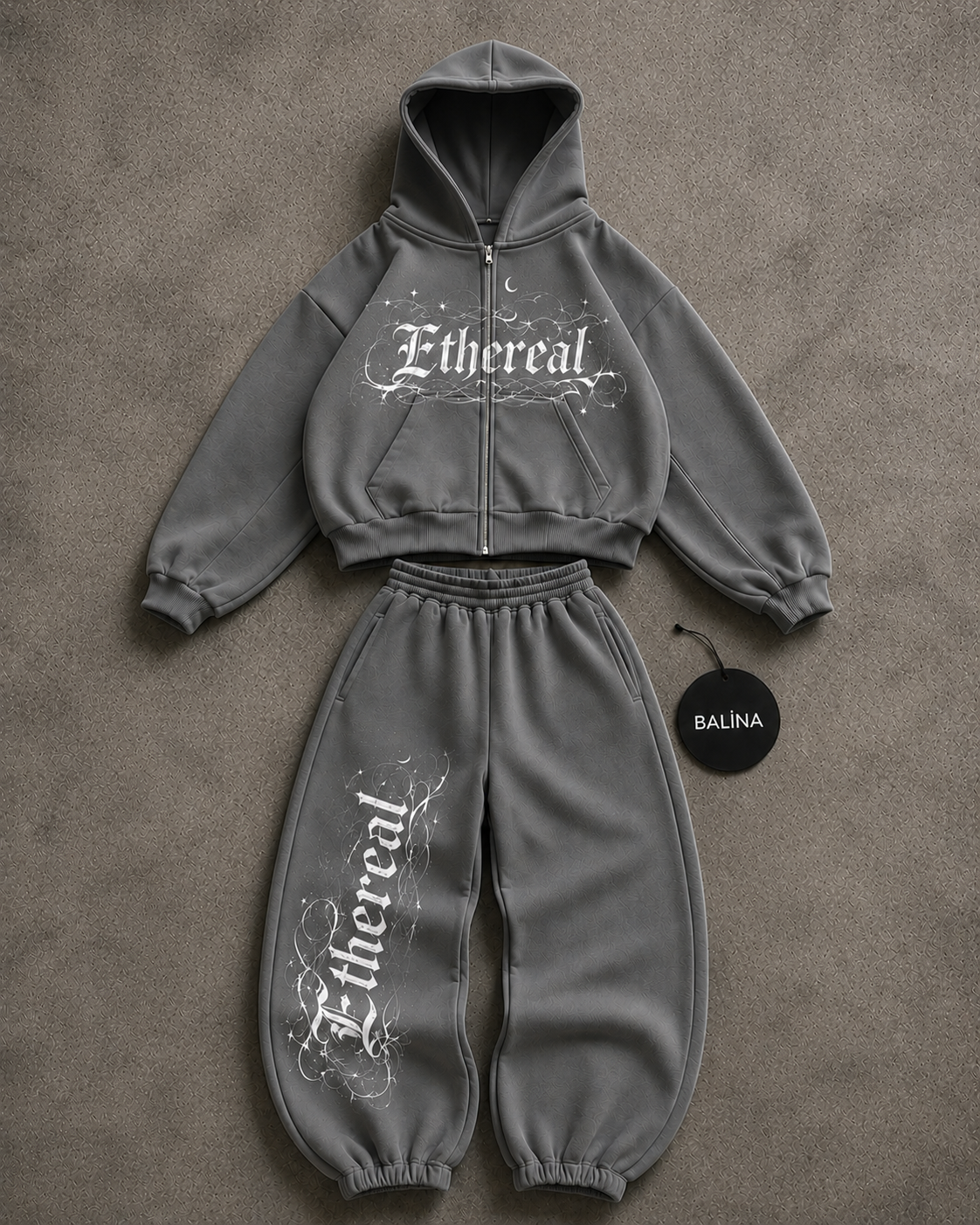 Gri Ethereal Baggy Kalıp Unisex Eşofman Takımı
