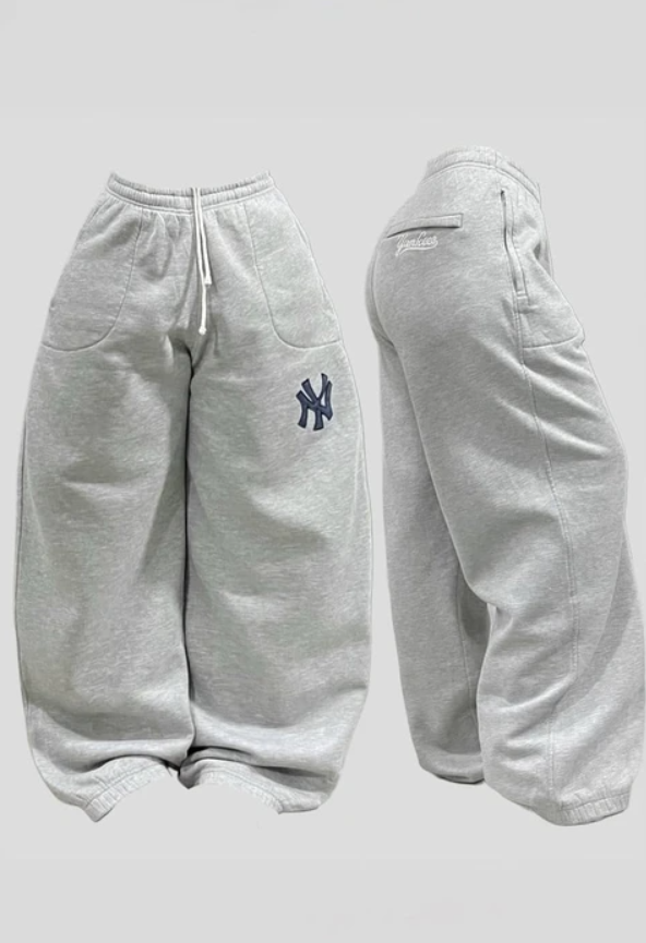 Gri Melanj NY Nakışlı Baggy Eşofman Altı