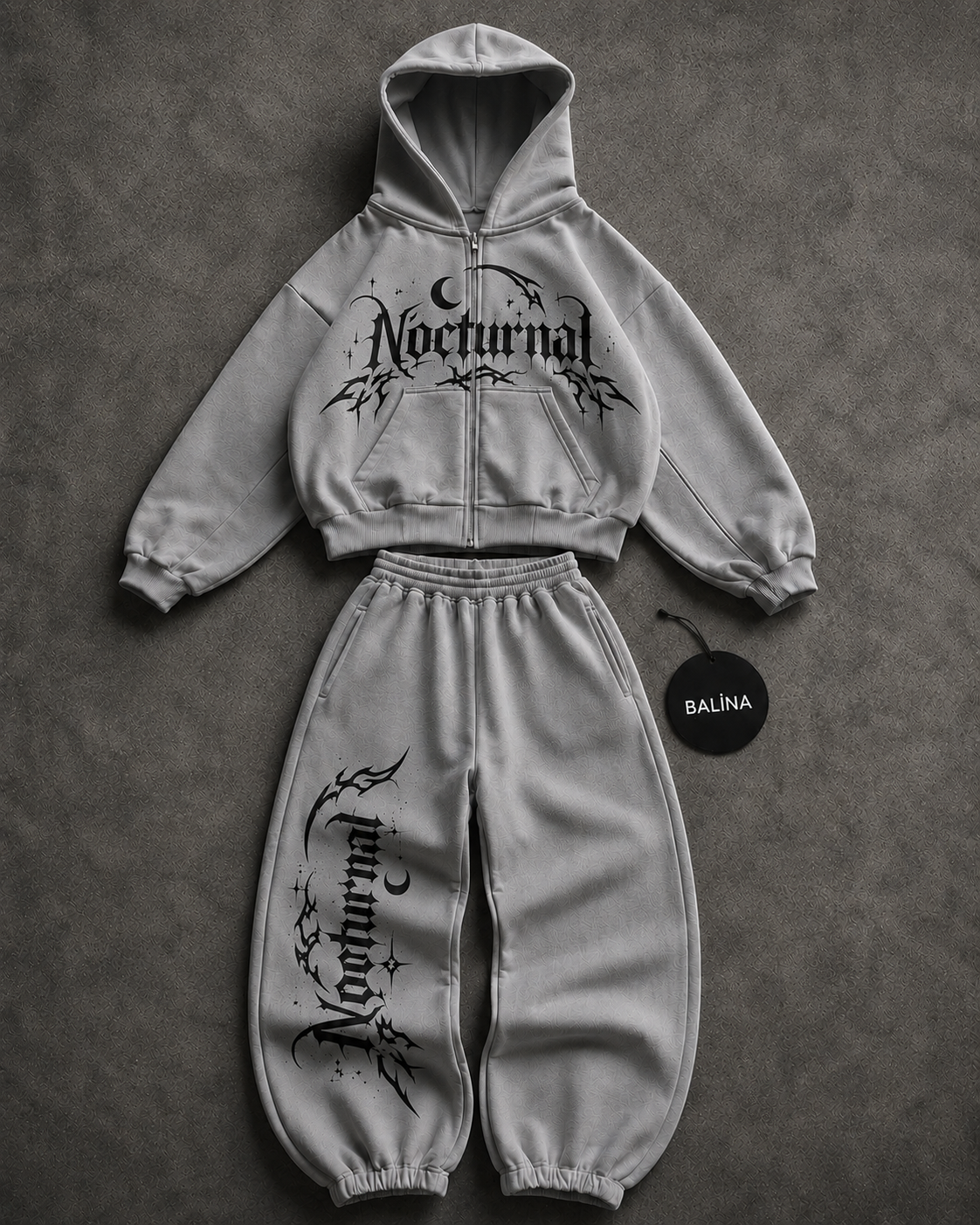 Gri Nocturnal Baggy Kalıp Unisex Eşofman Takımı