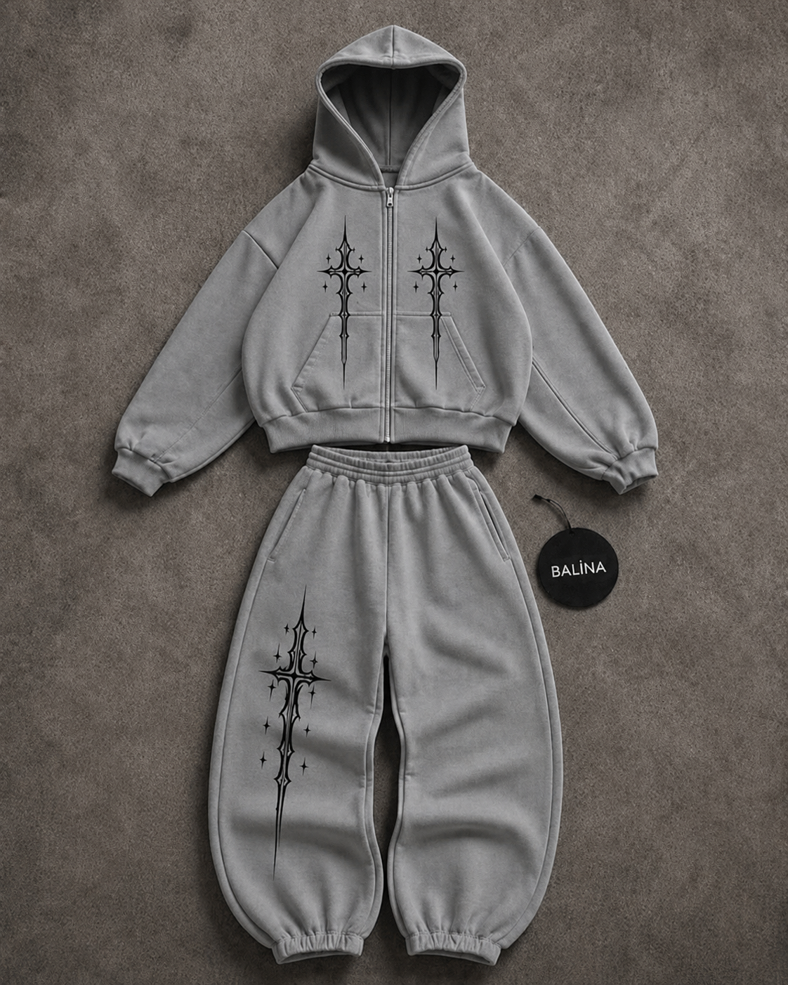 Gri Sword Sain Baggy Kalıp Unisex Eşofman Takımı
