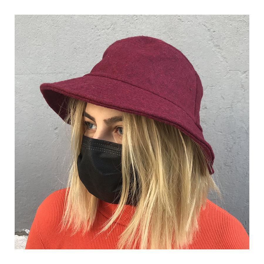 Kırçıllı Bordo Kaşe Kumaş Bucket Şapka