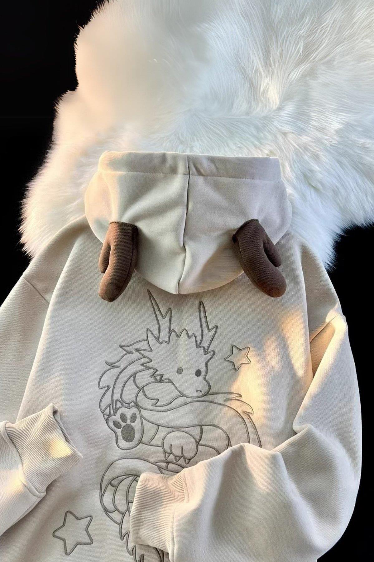 Krem Dragon Baby Fermuarlı Hoodie