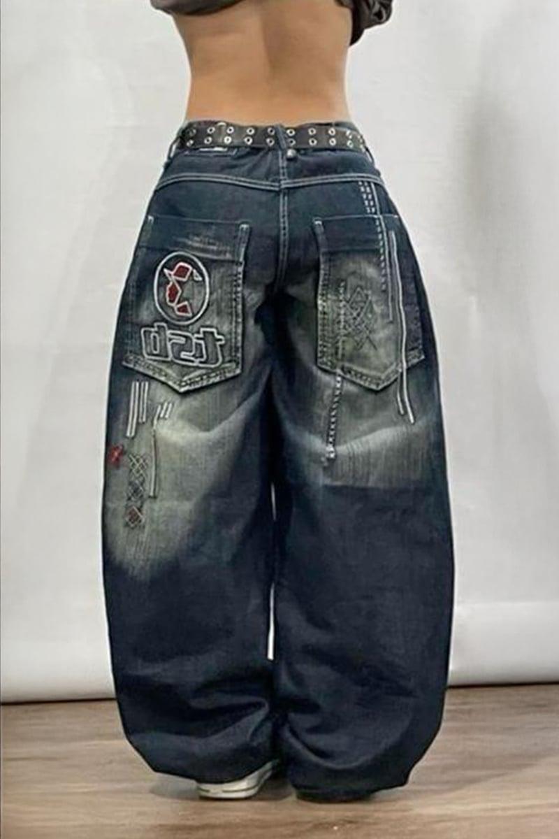 Lacivert D2T Vintage Yıkamalı Baggy Y2K Pantolon