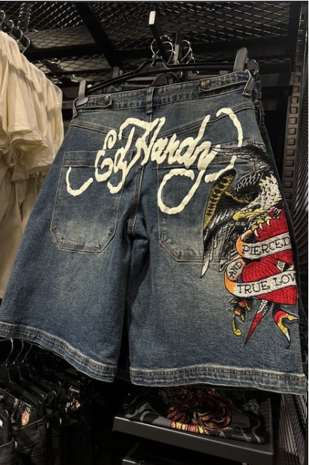 Lacivert Ed Hardy Grafiti Harajuku Y2K Şort