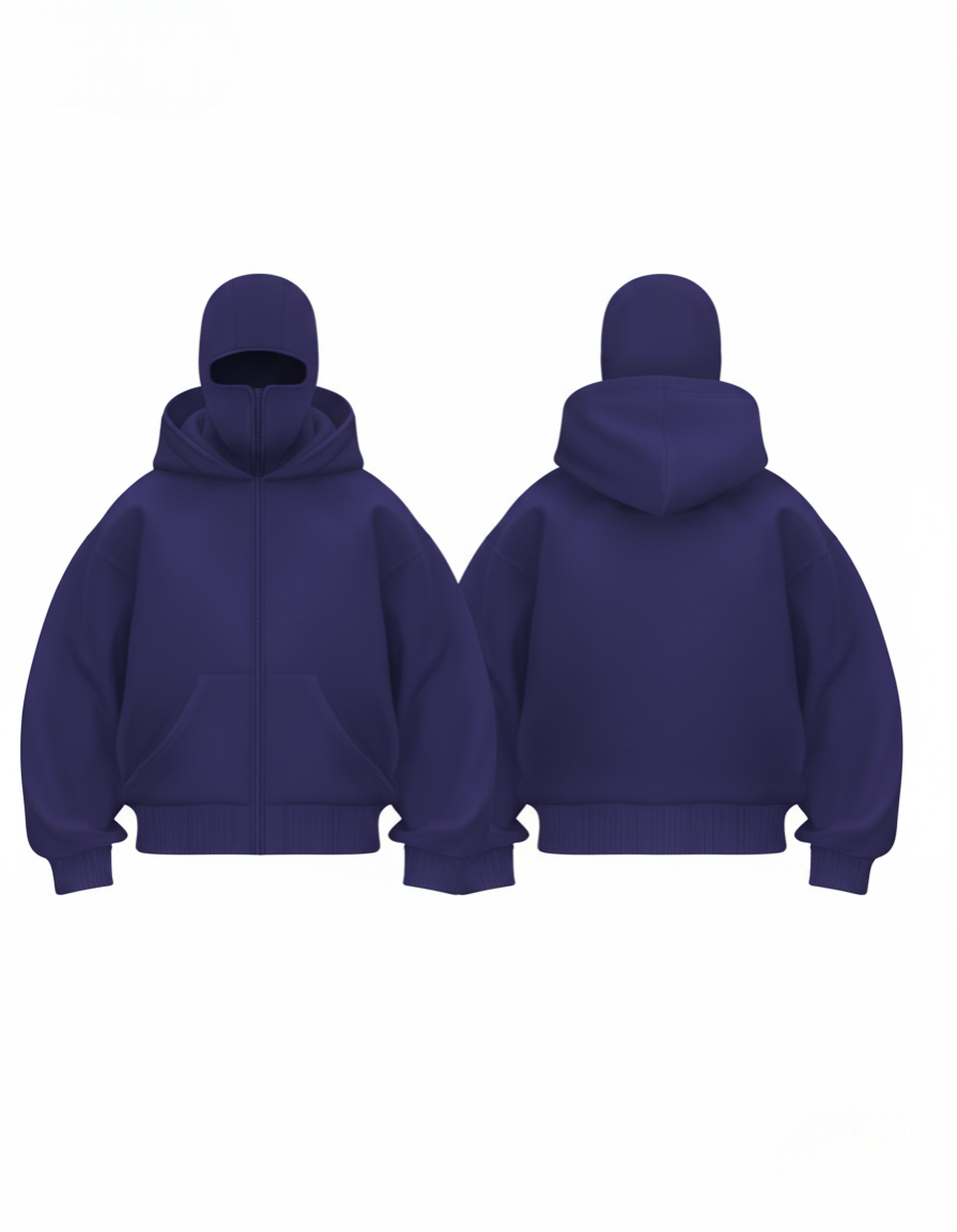 Lacivert Maskeli Unisex Kapüşonlu Hırka