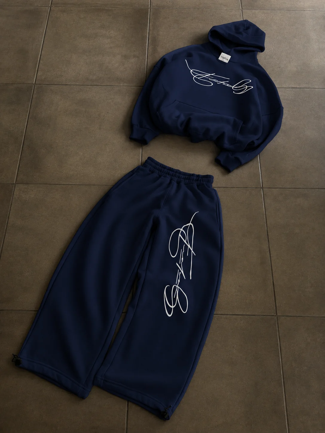 Lacivert Signature Script Baggy Unisex Eşofman Takım