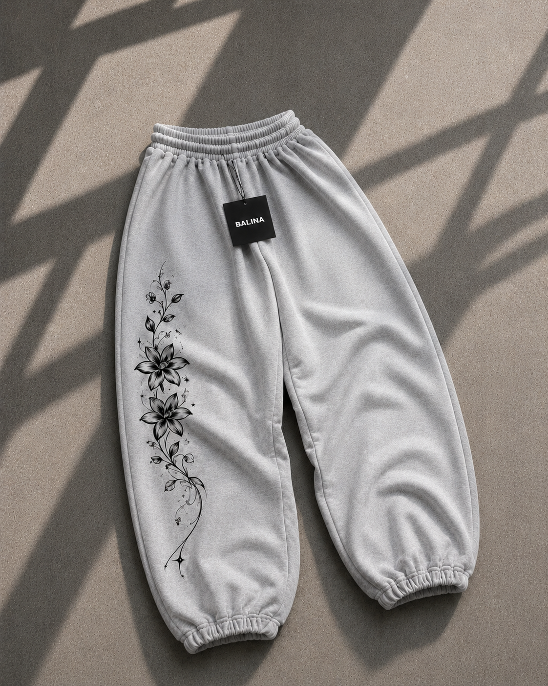 Long Flower Detaylı Baggy Unisex Eşofman Altı