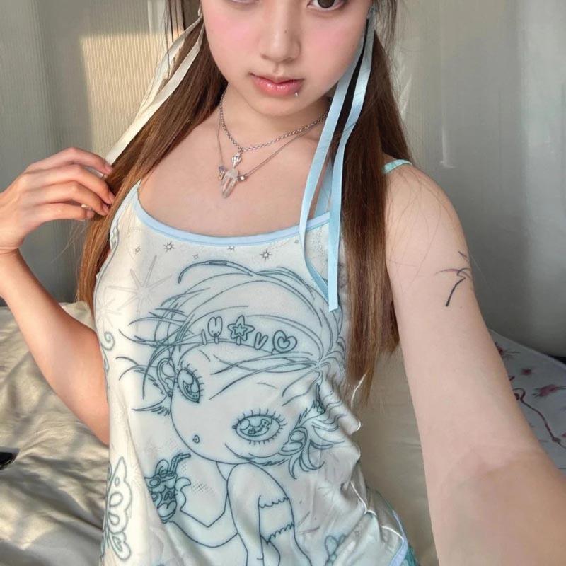 Mavi Cutie Star Girl Askılı Crop