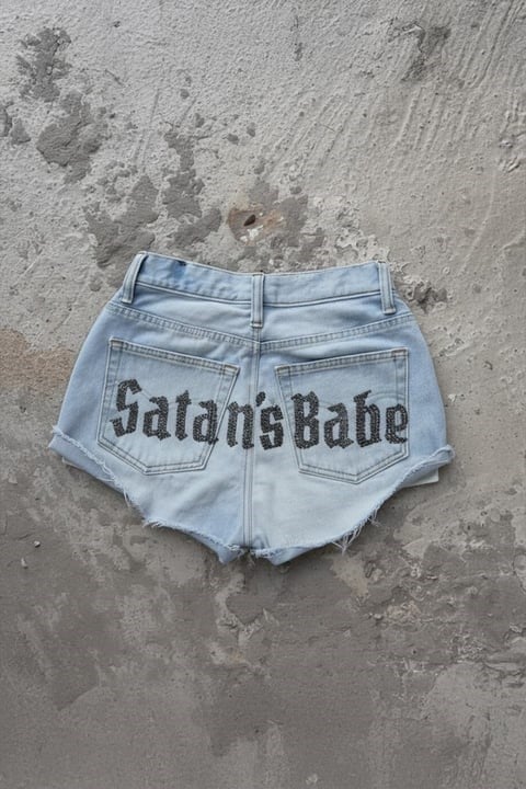 Mavi Satan's Babe Taşlı Y2K Mini Şort
