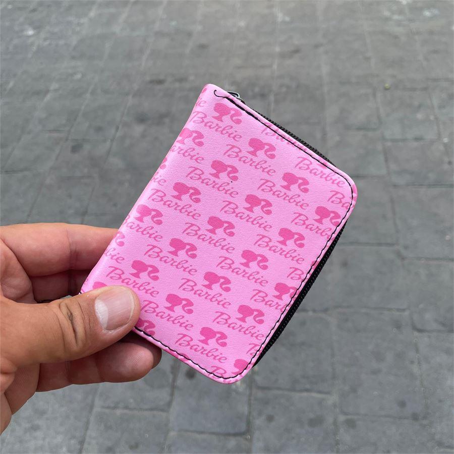 Pembe Barbie Silüet Logo Kolaj Kısa Cüzdan