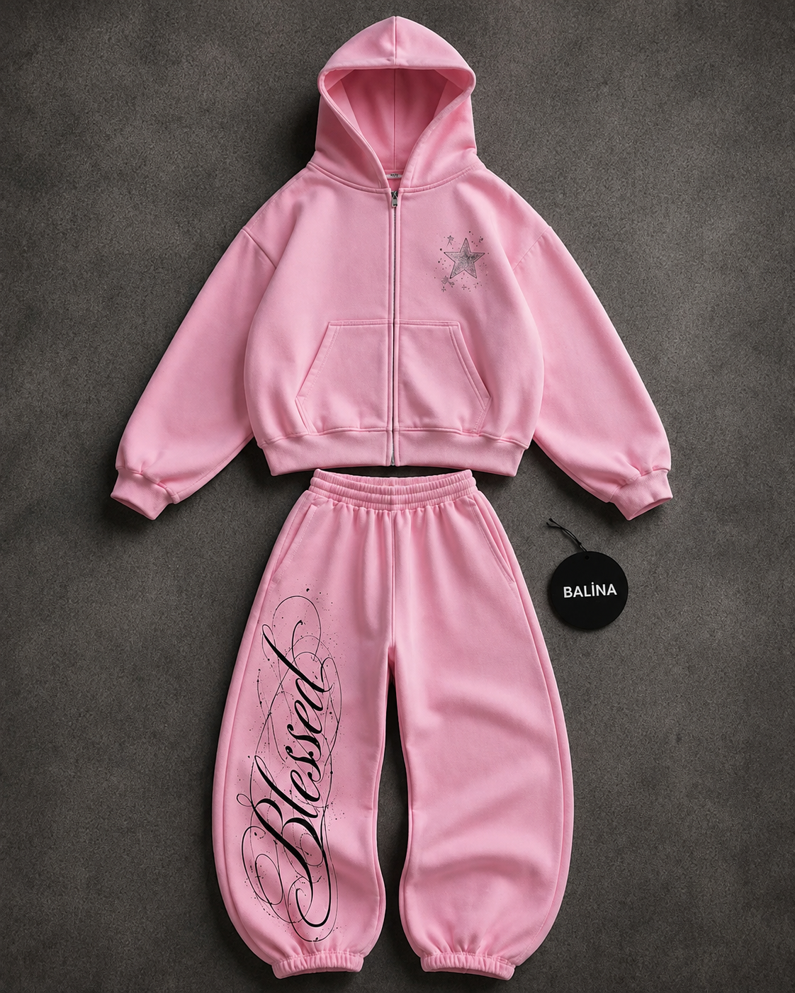 Pembe Blessed Baggy Kalıp Unisex Eşofman Takımı