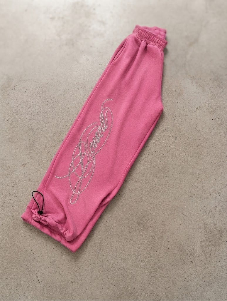Pembe Blessed Script Taş Detaylı Eşofman Altı