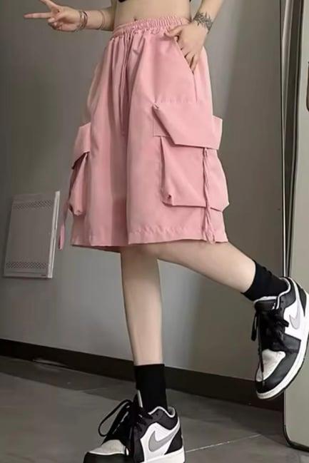Pembe Cepli Gabardin Kargo Şort