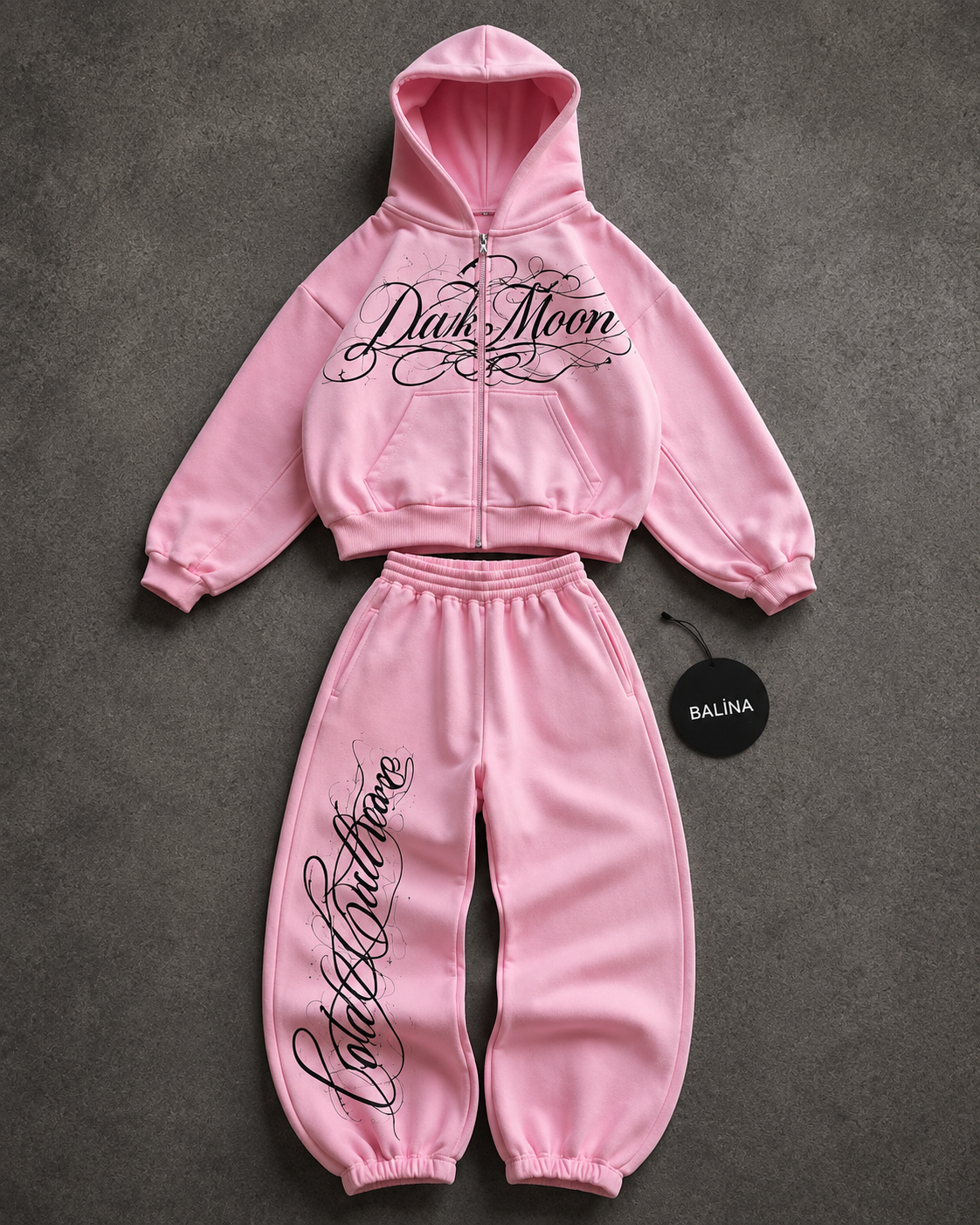 Pembe Dark Moon Baggy Kalıp Unisex Eşofman Takımı