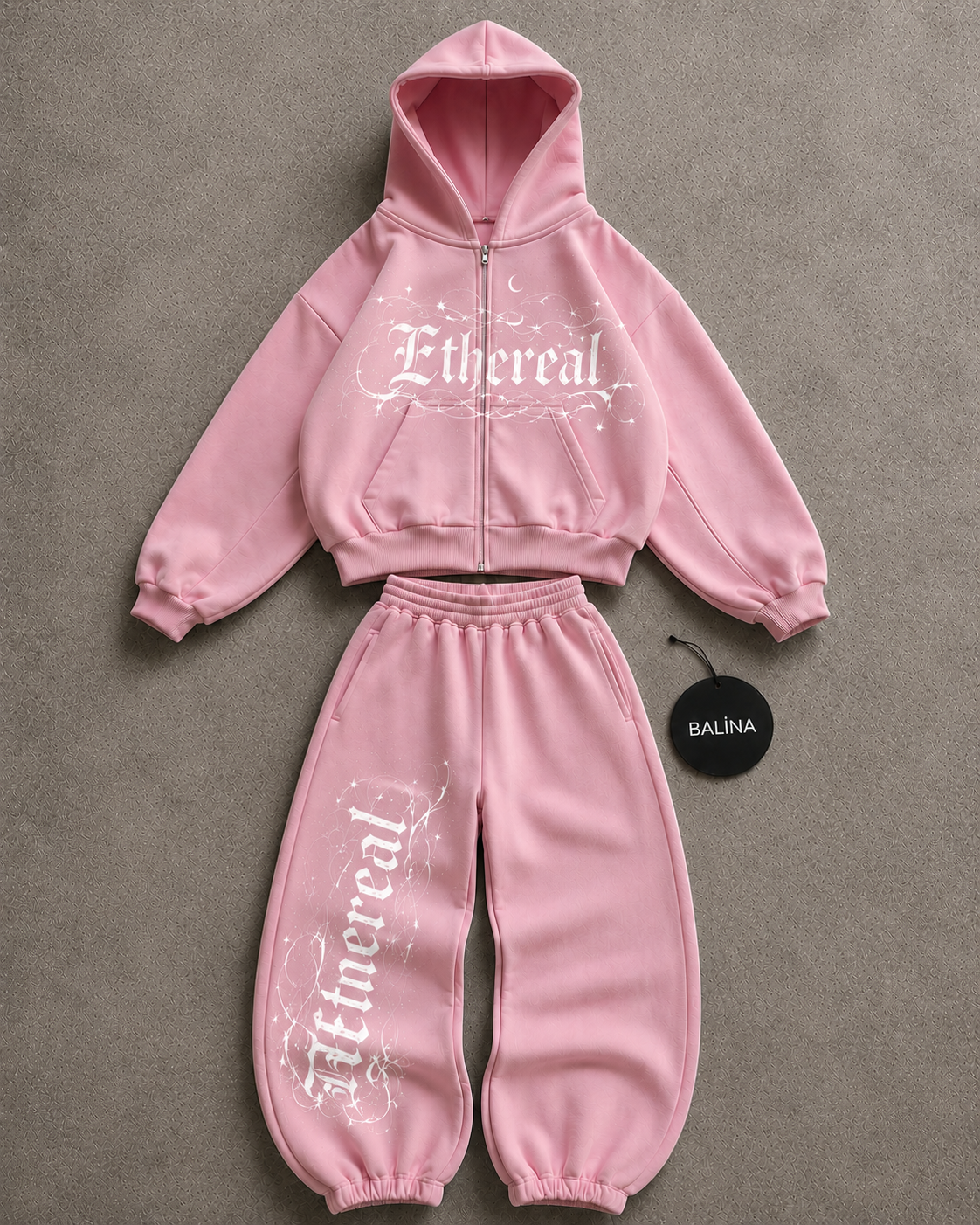 Pembe Ethereal Baggy Kalıp Unisex Eşofman Takımı